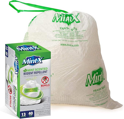 Mint-X MintFlex Rodent Repellent Trash Bags, Tall Kitchen Drawstring Bags
