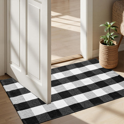 joybest Buffalo Plaid Doormats Rug 27.5 x 43 Inches Black and White Checkered Rug Cotton Hand-Woven Front Doormat Outdoor or Indoor Rugs for Front Porch, Farmhouse, Entryway