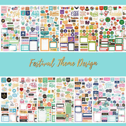 Planner Stickers - Monthly Planner Stickers and Accessories 25 Pages 1500 + Stunning Functional and Colorful Designs, Calendar Sticker Includes Festival Theme Journal Sticker