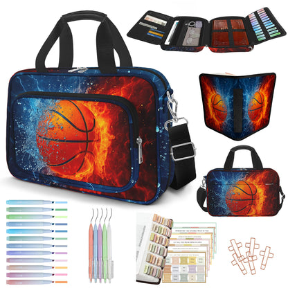 IBOVODI Basketball Bible Cover Case for Boys Kids, Ice Fire Ball Mens Large Bible Bag Book Carrying Case Handle Zipper Pocket, Bible Study Supplies Journaling Kit, Highlighters Tabs Pens Cross Clips