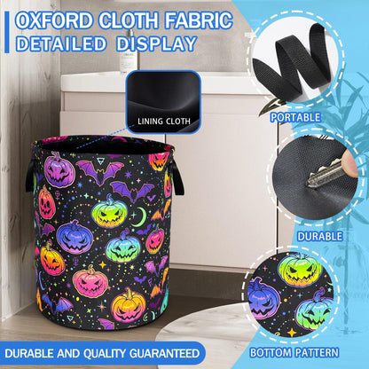 Pumpkin Bat Gothic Laundry Basket Oxford Cloth Funny Laundry Hamper With Handle Foldable Portable Clothes Storage Basket 18.9 X 16.5 In Storage Bag For Laundry Room/Bathroom/Bedroom/Dormitories