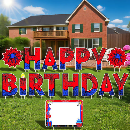 Aijoso Spider Happy Birthday Yard Signs with Stakes for Garden Outdoor Party Decorations