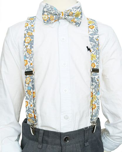 ZENXUS Floral Cotton Suspenders and Pre-tied Bow Tie Set for Babies and Toddlers