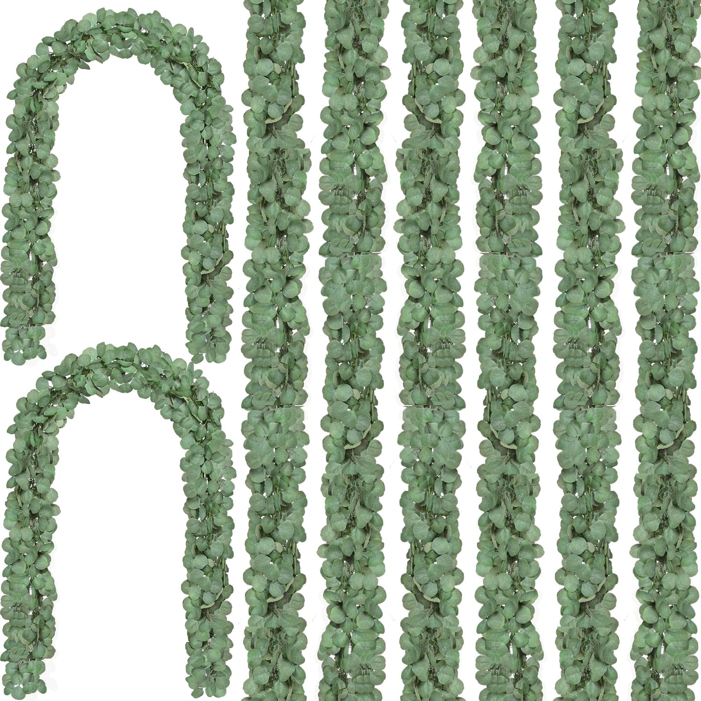 CQURE 14Pcs Eucalyptus Garland,Artificial Eucalyptus Leaves Table Greenery Garland Wreath Vines for Wedding Party Table Fireplace Bedroom Wall Room Decor