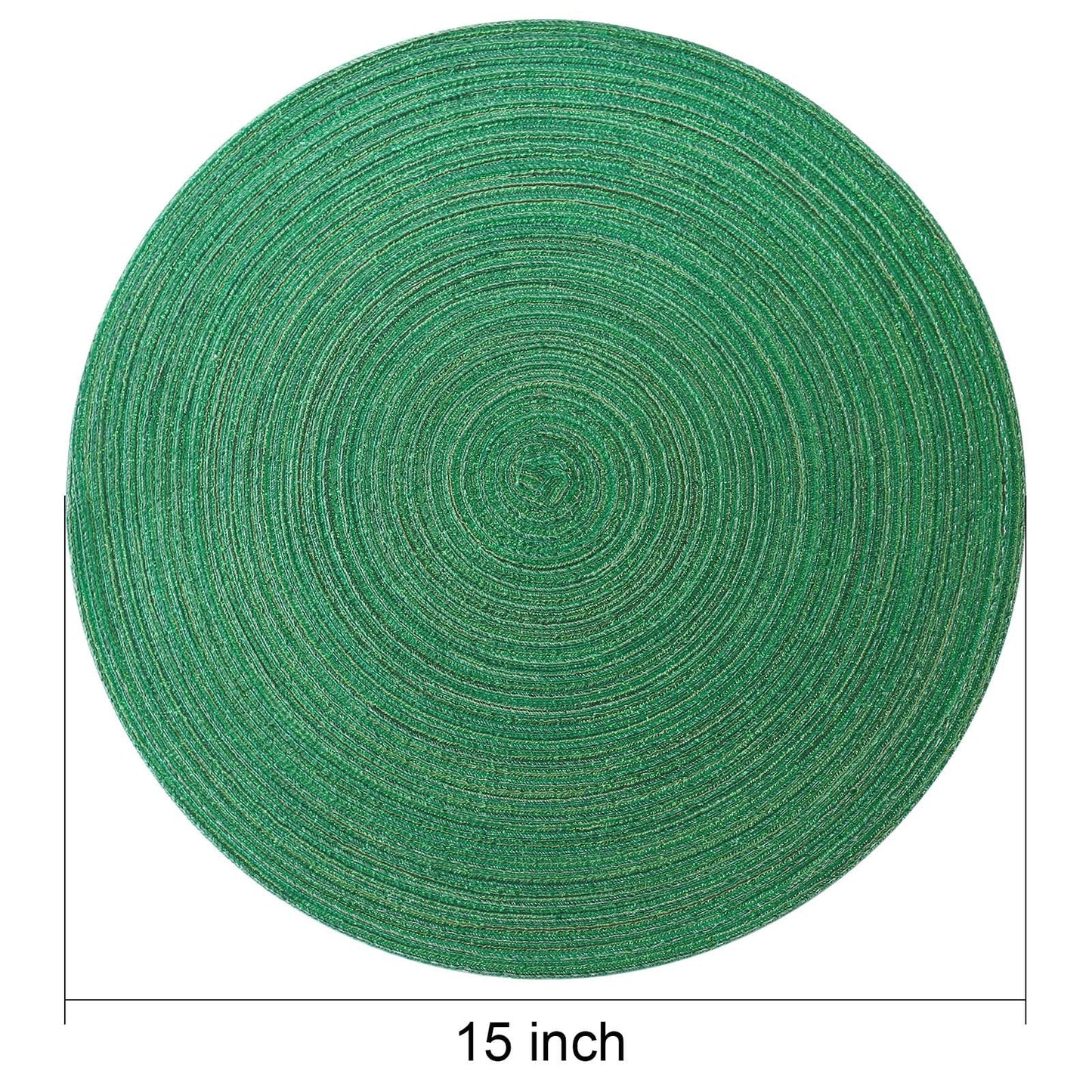 AHHFSMEI Round Braided Placemats Set of 6 Woven Table Mats for Dining Table Heat Resistant Easy to Clean Perfect for Kitchen & Home Decor (Christmas Green)