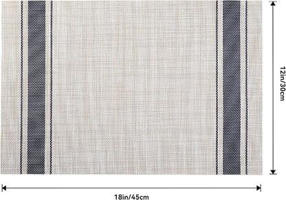 Leetaltree Khaki-Blue Placemats, Heat Resistant Non-Slip Place mats for Dining Table, Washable Durable PVC Vinyl Woven Table Mats (Set of 4)