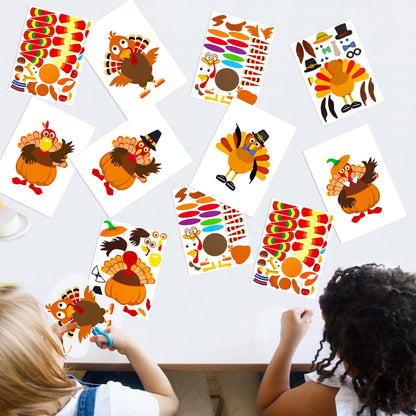 52pcs Thanksgiving Crafts for Kids, Make-A-Turkey Stickers Party Games/Favors/Supplies(Style1)