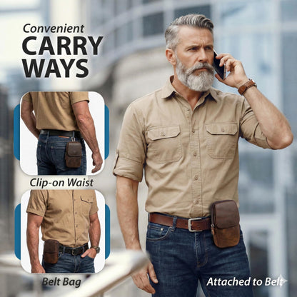 Hengwin Leather Men Cell Phone Holster Wallet Case with Belt Clip Travel Messenger Bag Waist Pouch Crossbody Purse Fits for iPhone 17 Pro Max 16 Pro Max 15 Pro Max Samsung Galaxy S25 Ultra (Coffee)