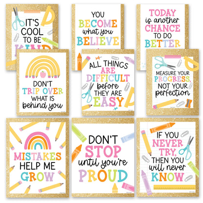 Hadley Designs Motivational Poster for Classroom Decor - 9 Growth Mindset Classroom Posters Elementary, Inspirational Wall Decor Middle School, Teacher Must Haves, Pastel Bulletin Board Decorations