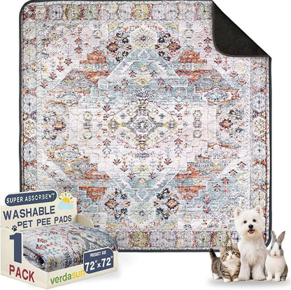 Washable Pee Pads for Dogs, Reusable Puppy Potty Training Pads, Ultra-Absorbent Thick Waterproof Leak-Proof Non-Slip Pads & Mat for Crate, Playpen, Floor, Whelping & Housebreaking , 1 Pack 72"x72"