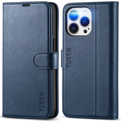 TUCCH Wallet Case for iPhone 13 Pro, [RFID Blocking] PU Leather Stand Folio Magnetic Card Slot Flip Cover with [TPU Protective Interior Case] Compatible with iPhone 13 Pro 6.1", Dark Blue