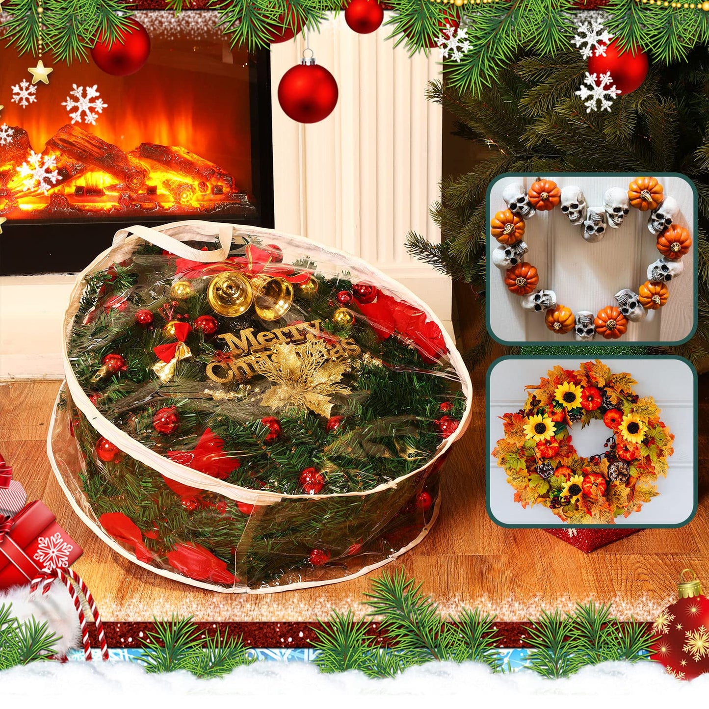 Zhengmy 10 Pcs 30 Inch Christmas Wreath Storage Bags Transparent Wreath Storage Container Bulk Wreaths Box with Dual Zippers and Handles for Xmas Holiday Wreaths Garland