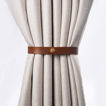 PU Leather Curtain Tiebacks, Ring Clips Curtain Holdabacks Buckle for Window Draperies of Home Hotel Curtain Holders, Rope Decoration Creative Curtains Ties Modern Minimalist Set of 2 (Light Brown)