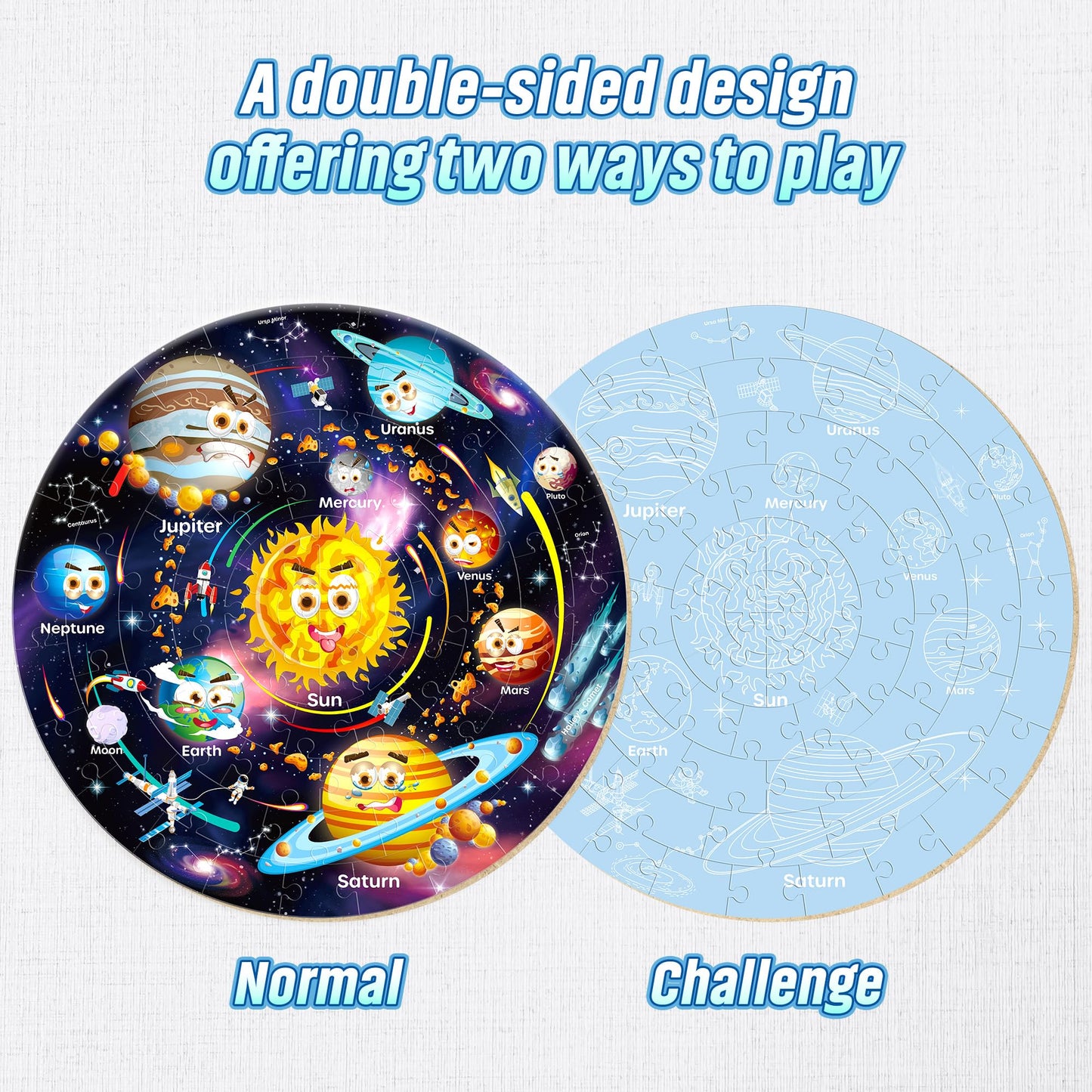 SYNARRY Solar System Floor Puzzles for Kids Ages 4-8, Large 70 Piece Jigsaw Puzzles for Kids Ages 4-6, Space Planet Astronaut Toys Puzzles, Preschool Learning Toys, Easter Basket Stuffers for Boy Girl