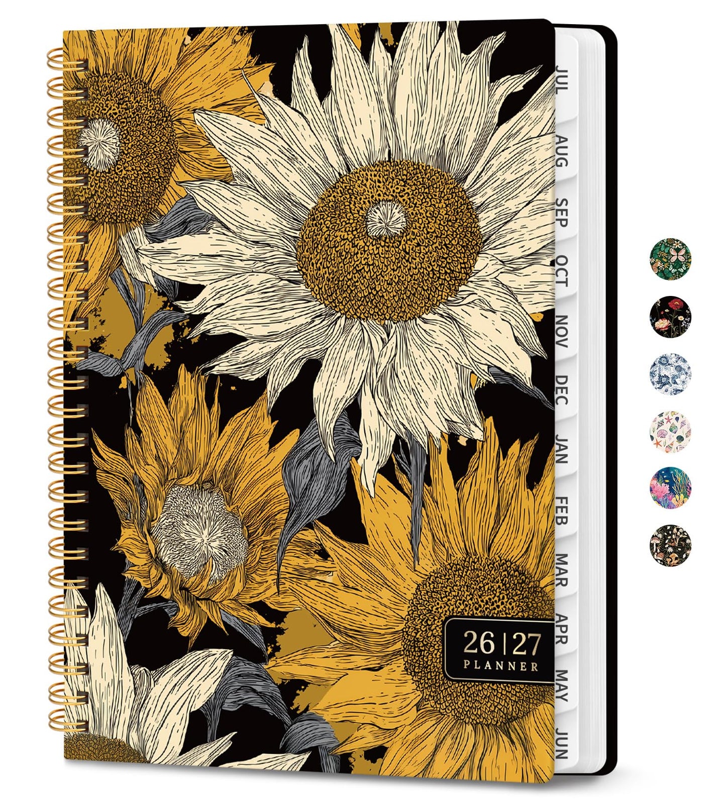 Academic Planner 2026-2027, Monthly and Weekly Calendar Planner, July 2026 - June 2027, Pretty Hardcover Teacher Student Planning Agenda Book with Tabs, Fit for School Office Supplies, 6.3" x 8.5", Nocturne Sunflowers