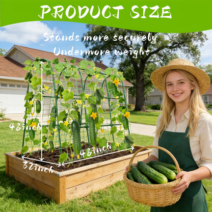 Heavy Duty Cucumber Trellis for Raised Bed, U-Shape Garden Trellis for Climbing Plants Outdoor, Metal Arch Vegetables Trellis, Plant Support for Grape Vine Tomato Pea Bean Squash (Green 48x48X32)