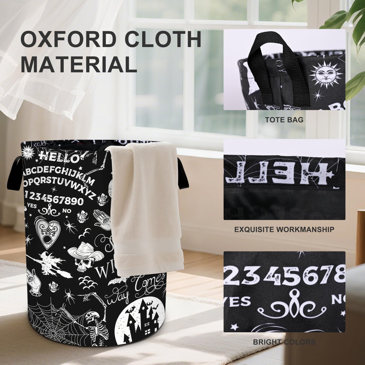 Halloween Black Laundry Basket Foldable Oxford Cloth Tote Bag Laundry Hamper Clothes Storage Bucket Organizer For Bathroom/Laundry Storage/Bedroom 19.6x15.7 Inch