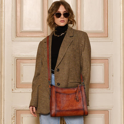 Iswee Leather Crossbody Bags for Women Shoulder Purse Medium Hobo Genuine Leather Satchel Purses and Handbags (Light Brown)