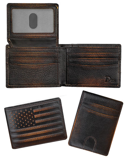 DK86 Wallet for Men Slim Rfid Bifold Genuine Leather 2 ID Window With Gift Box (black brown with US flag)