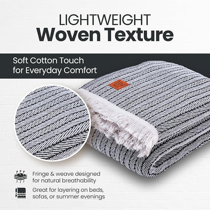 Gold Case Throw Blanket for Bed - 100% Recycled Turkish Cotton Blanket - Vintage Lightweight Soft Throw Blankets for Bed & Living Room - Queen Size Cozy Blankets - 90x90 - Black