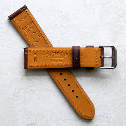 Benchmark Quick Release Leather Watch Band - Premium Italian Full Grain Leather Watch Straps for Men & Women (22mm, Black)