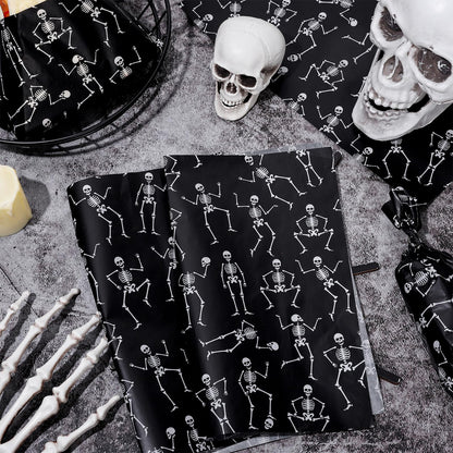 JarThenaAMCS 240Pcs Halloween Skeleton Wax Paper Sheet Black White Skeleton Deli Paper Food Wrapping Paper Waterproof Oil Proof Paper Liners for Party Picnic Kitchen Baking Supplies, 9.8 x 8.3 Inch