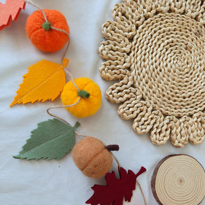 Fall Banner for Home -Fall Harvest Garland- Felt Pumpkin and Maple Leaf Banner, Autumn Thanksgiving Party Decorations