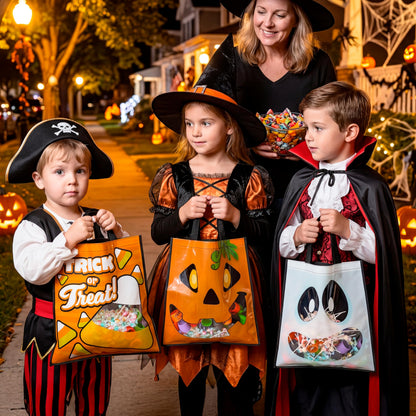 JOYIN 3 PCS Halloween Large Tote See-through Bags, 22.5” x 13.4” Halloween Goodie Candy Bags for Kids Trick or Treating, Grocery Shopping Gifts Tote with Handles, Classroom Party Favor Supplies