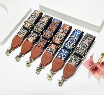 Purse Strap,2" Leather End Shoulder Strap Adjustable Replacement,Retro Jacquard Multi-pattern Crossbody Bag Straps