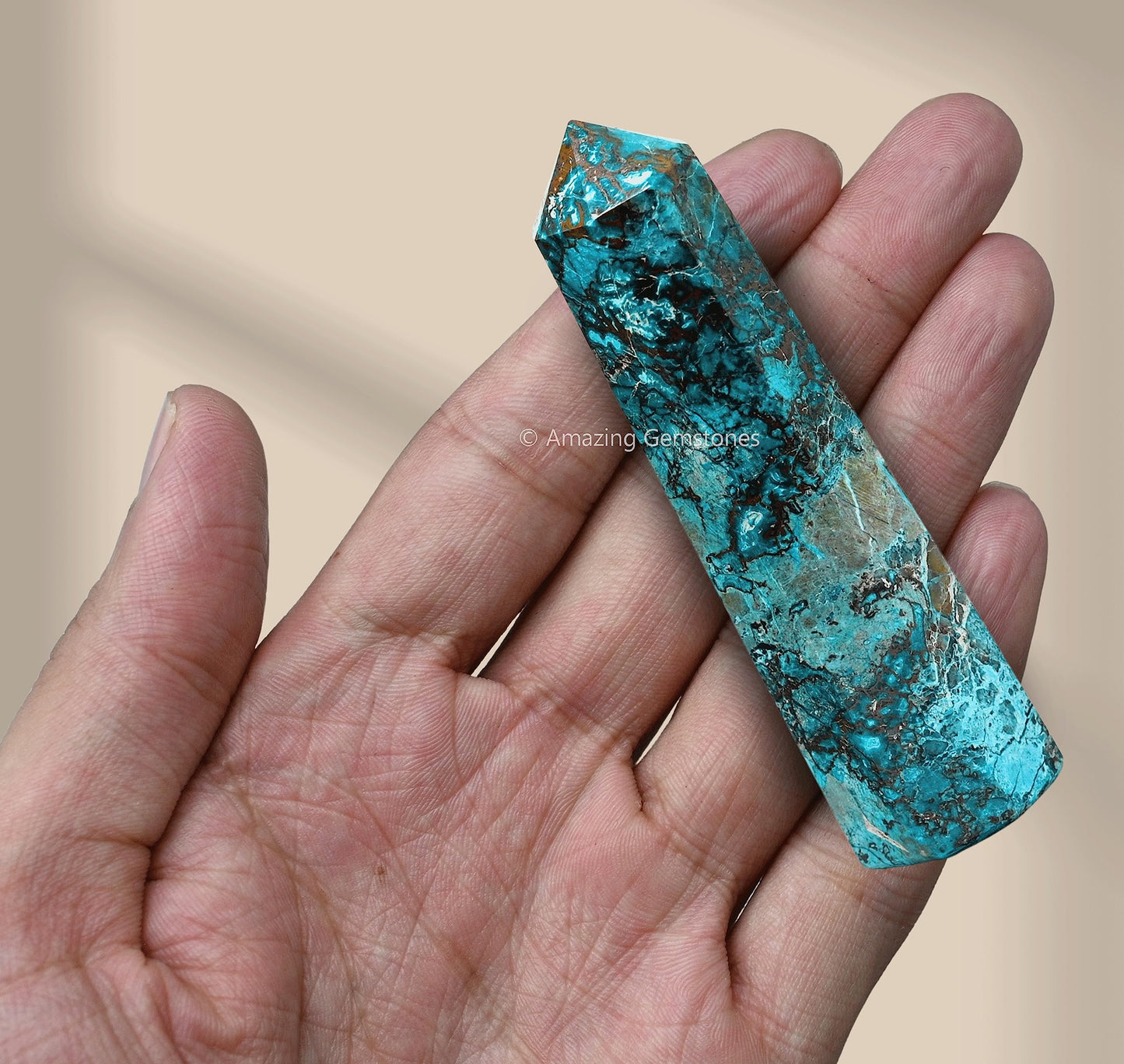 Amazing Gemstone Chrysocolla Shattuckite Crystal Towers - Natural Healing Crystal Point Obelisk for Reiki Healing and Crystal Grid (3" to 4" INCH)