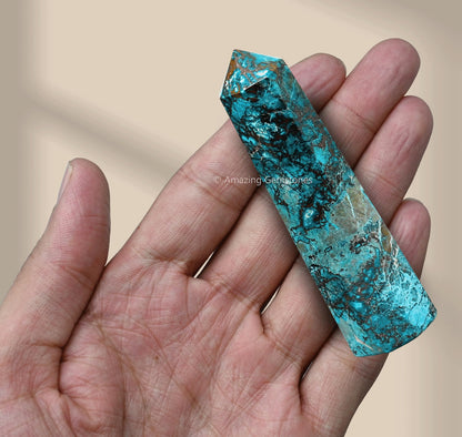 Amazing Gemstone Chrysocolla Shattuckite Crystal Towers - Natural Healing Crystal Point Obelisk for Reiki Healing and Crystal Grid (3" to 4" INCH)