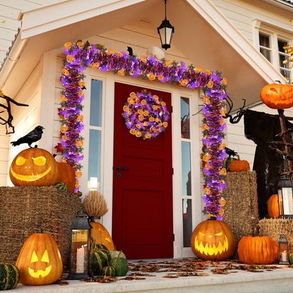 66 Ft Halloween Tinsel Garland, Purple Black Orange Glitter Tinsel Garlands with Pumpkin Bat Spider Metallic Twist Hanging Streamers Decoration for Halloween Party Home Indoor Outdoor Decor Supply