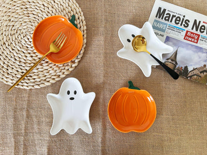 Ceramic Spoon Rest for Stove Top, Halloween Pumpkin Cute Spoon Rest for Kitchen Counter, Cooking Spoon Holder for Kitchen Counter, Utensil Rest Spatula Rest Ladle Holder Tong Rest (Orange)