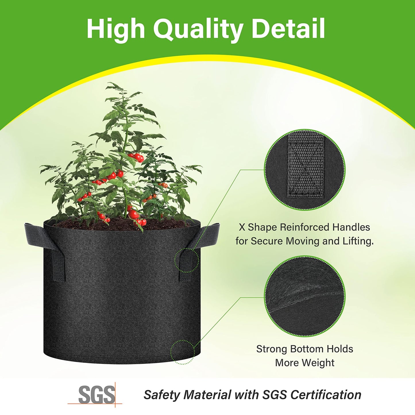 HealSmart 6-Pack 5 Gallon Grow Bags, Nonwoven Aeration Fabric Pots with Handles, Cloth Plant Pots, Suitable for Garden Fruits, Vegetables, Tomato and Flowers, Black