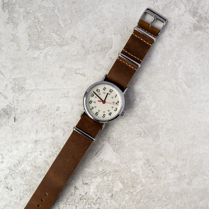 Benchmark Basics Leather Watch Band - Crazy Horse Oiled Leather One-Piece Watch Straps for Men & Women - 24mm, Dark Brown