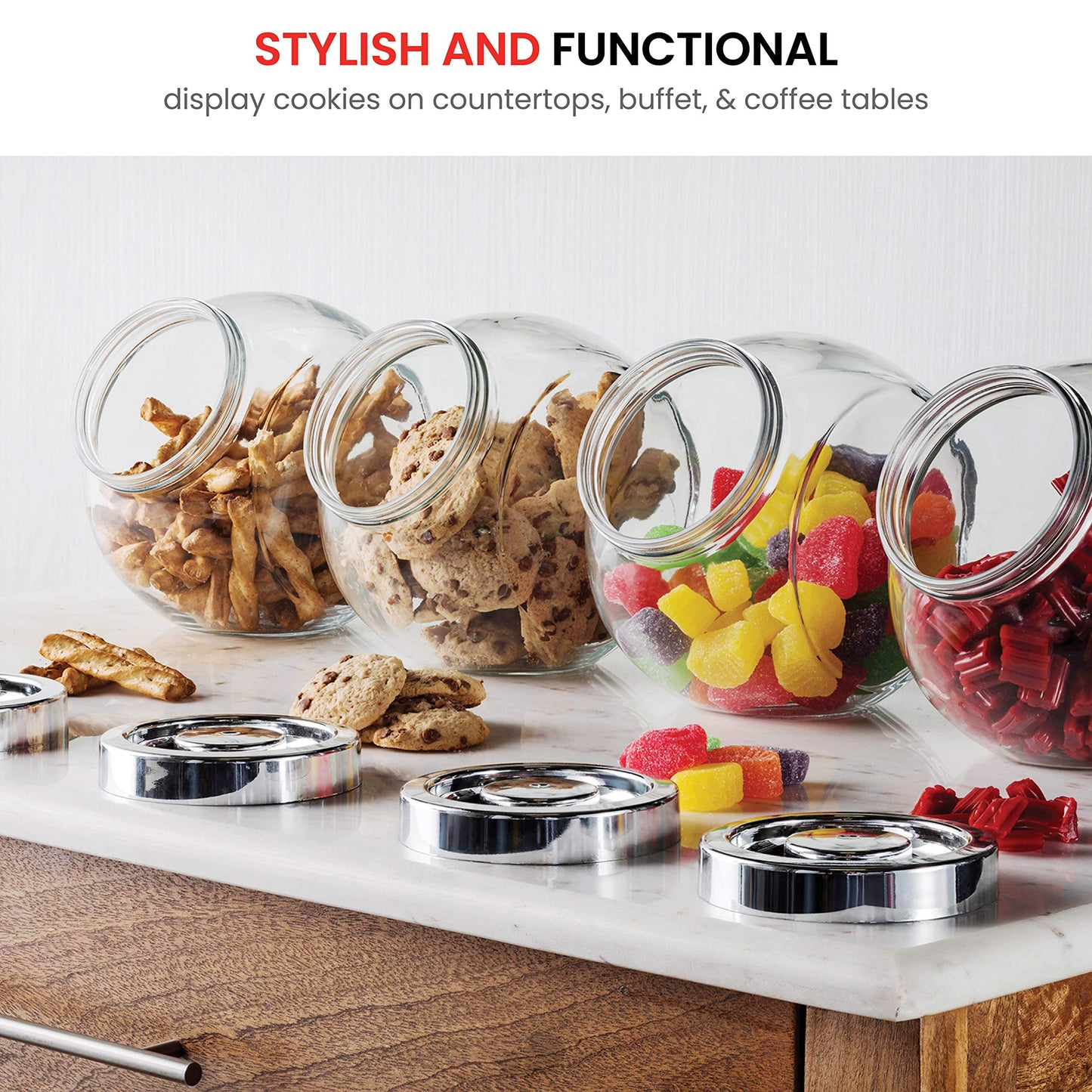Bormioli Rocco Pandora Glass Candy Jar 75½-Ounce Cookie Jar (2 Pack) with Plastic Airtight Seal Lid 2-Way Display, Bulk-Food Storage Jar for Snacks, Dry Food, Jelly Beans Canister, Apothecary Jars.