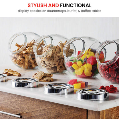 Bormioli Rocco Pandora Glass Candy Jar 75½-Ounce Cookie Jar (2 Pack) with Plastic Airtight Seal Lid 2-Way Display, Bulk-Food Storage Jar for Snacks, Dry Food, Jelly Beans Canister, Apothecary Jars.