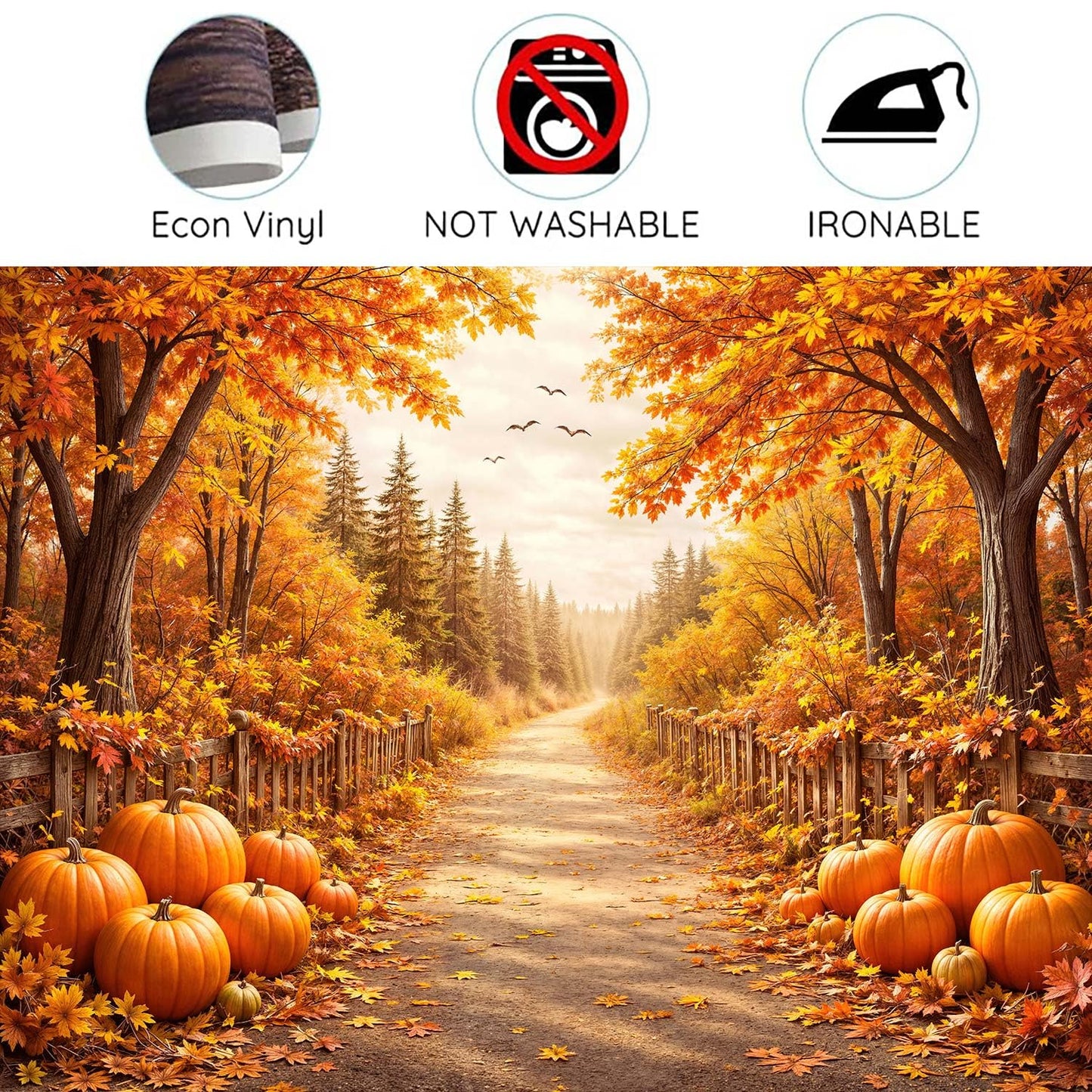 Bondjos Fall Photography Backdrop, Fall Pumpkin Rustic Country Road Maple Leaf Forest Photo Backdrop,Vibrant Photoshoot Backdrop, Photo Booth Background for Autumn Thanksgiving Halloween Party Decor