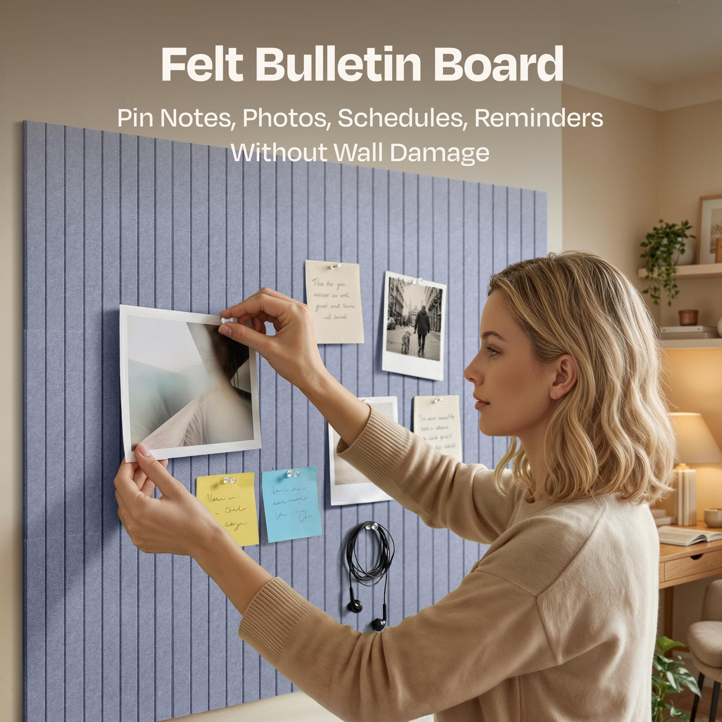 Ekkogo X-Large Cork Board Alternative 12-Pack Felt Bulletin Board Thick and Decorative Pin Board for Home Office Walls 47.24 x 35.43 Inches with 72 Adhesive Tabs - [Dusky Gray]