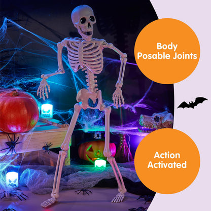 JOYIN 10 PCS 16" Halloween Skeleton Decor, Full Body Stayable Movable Joints, Posable Hanging Skeletons for Halloween Decoration, Yard, Graveyard, Haunted House Props, Spooky Scene Party Favor