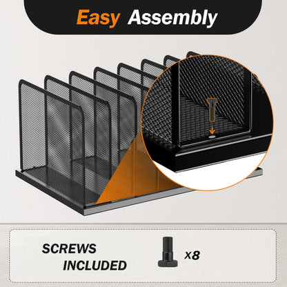Kuntine.B Desk File Organizer Upright Mesh Desktop Organizer File Sorter Office Organization File Holder for Home, Office & Classroom (Black, 1 Pack 7-Section)