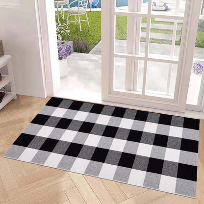 Buffalo Plaid Front Porch Rug 24''x 51''Black and White Checkered Outdoor Rug Cotton Machine Washable Farmhouse Mat for Outdoor, Kitchen, Farmhouse, Entryway,Bathroom