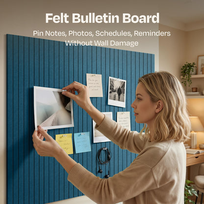 Ekkogo X-Large Cork Board Alternative 12-Pack Felt Bulletin Board Thick and Decorative Pin Board for Home Office Walls 47.24 x 35.43 Inches with 72 Adhesive Tabs - [Ocean Turquoise]