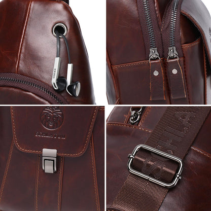 LUKZIJAES Genuine Leather Sling Bag for Men Casual Crossbody Shoulder Chest Pack Daypack Outdoor Travel Hiking Backpack (#10-Coffee)