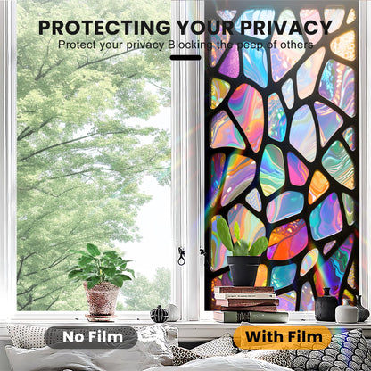 AOHMPT Stained Glass Window Privacy Film: Non-Adhesive Sun and Landscape Mosaic Design, Removable Stickers Window Covering for Home Decor (Z1584)