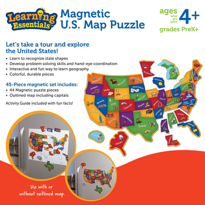 Learning Resources Magnetic U.S. Map Puzzle - Educational Map of the United States of America, Geography Matching Games, Kids Homeschool and Classroom Must Haves, Gifts for Boys and Girls