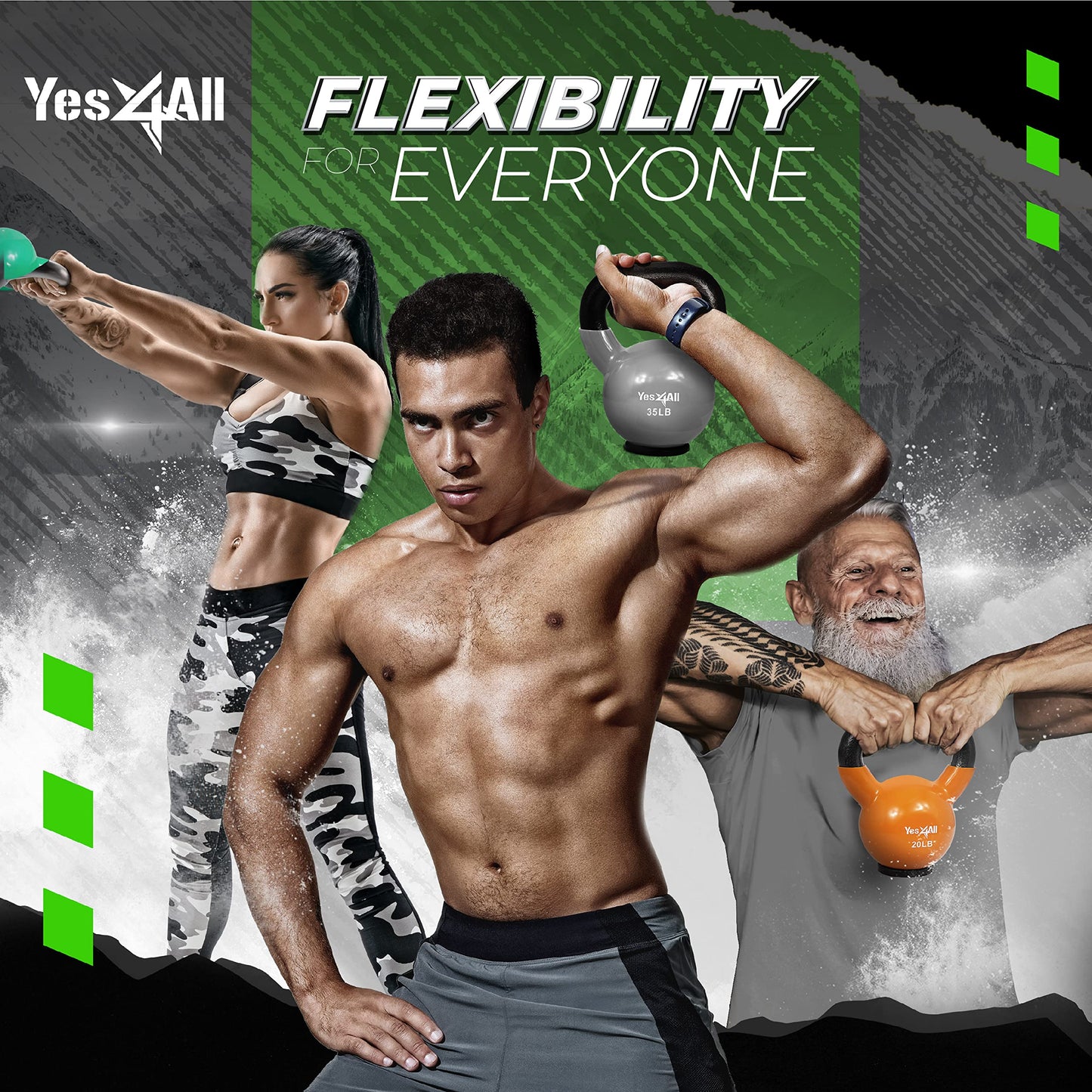 Yes4All Kettlebells Rubber Base, Kettlebell Set for Women, Strength Training Kettlebells Weights (10-65 lbs)