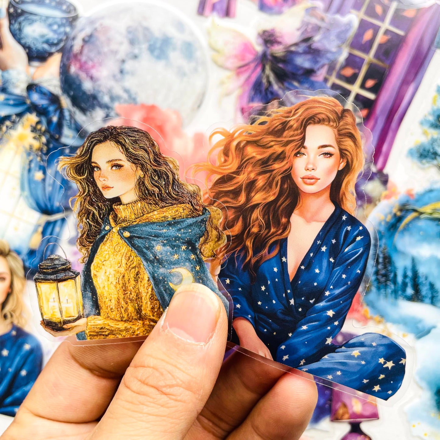 180 PCS Fantasy Midnight Aesthetic Scrapbook Stickers – Boho Watercolor Dreamy Night Sky, Moon, Stars, Girls, Crystal Ball, Witchy Celestial, Galaxy Clear Stickers for Journaling, Resin Crafts, Laptop
