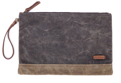 Gootium Waxed Canvas Zip Folio Pencil Pouch - Office Supply Zippered Makeup Bag Multipurpose File Folder - Size 13"x9.4", Olive Drab