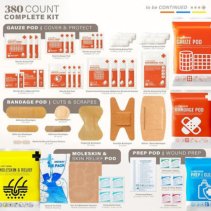 Everlit Care 380 Pcs First Aid Kit All-Purpose Medical Essential Kit for Cuts, Scrapes, Burns, Emergency Preparedness | for Home, Office, Car, Travel, Camping, Outdoor (Black)